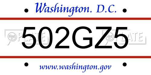 502GZ5 District Of Columbia License Plate