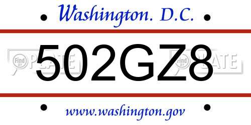 502GZ8 District Of Columbia License Plate