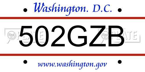 502GZB District Of Columbia License Plate