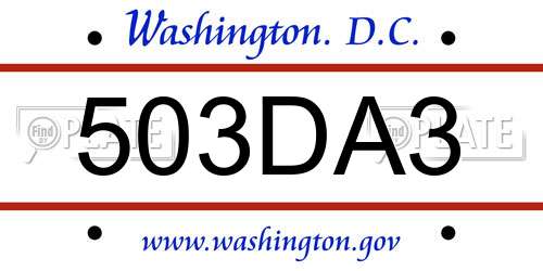 503DA3 District Of Columbia License Plate