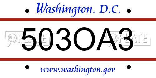 503OA3 District Of Columbia License Plate
