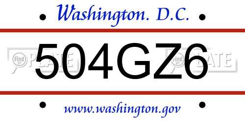 504GZ6 District Of Columbia License Plate