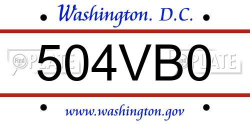 504VB0 District Of Columbia License Plate