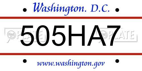505HA7 District Of Columbia License Plate