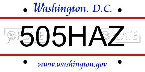 505HAZ District Of Columbia License Plate