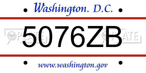 5076ZB District Of Columbia License Plate