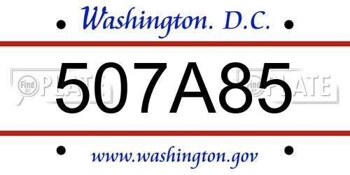 507A85 District Of Columbia License Plate