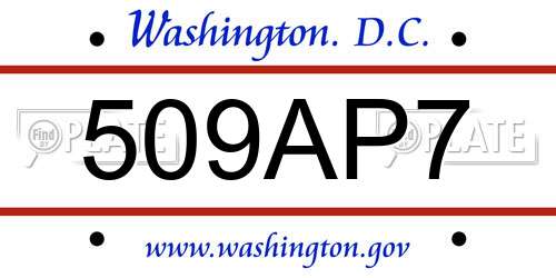 509AP7 District Of Columbia License Plate
