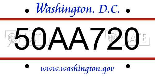 50AA720 District Of Columbia License Plate