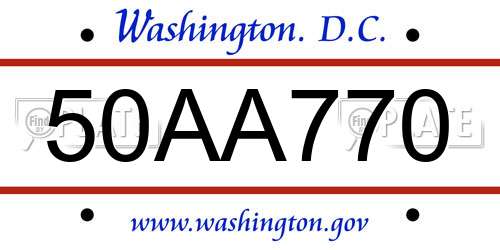 50AA770 District Of Columbia License Plate