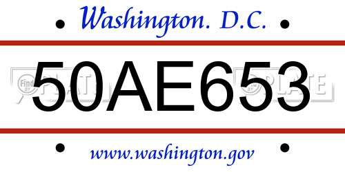 50AE653 District Of Columbia License Plate