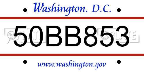 50BB853 District Of Columbia License Plate
