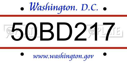 50BD217 District Of Columbia License Plate