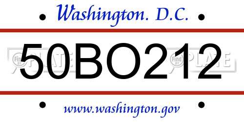 50BO212 District Of Columbia License Plate