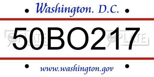50BO217 District Of Columbia License Plate