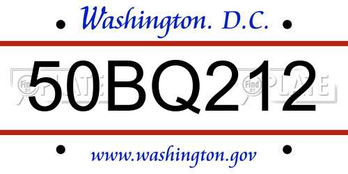50BQ212 District Of Columbia License Plate