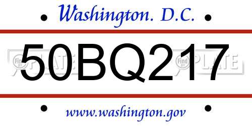 50BQ217 District Of Columbia License Plate