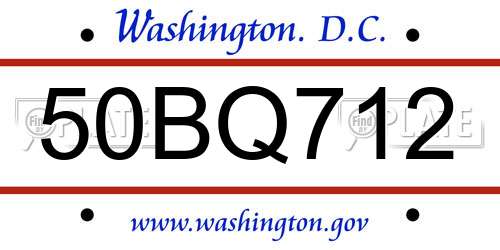 50BQ712 District Of Columbia License Plate