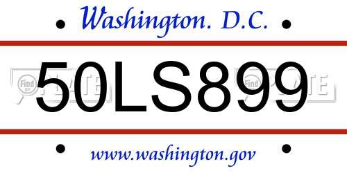 50LS899 District Of Columbia License Plate
