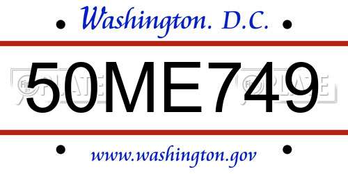 50ME749 District Of Columbia License Plate