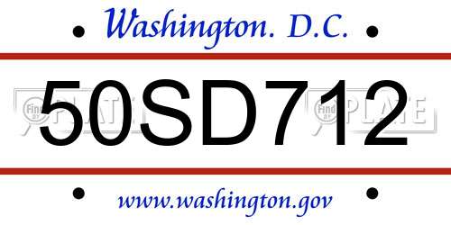 50SD712 District Of Columbia License Plate