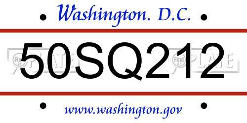 50SQ212 District Of Columbia License Plate