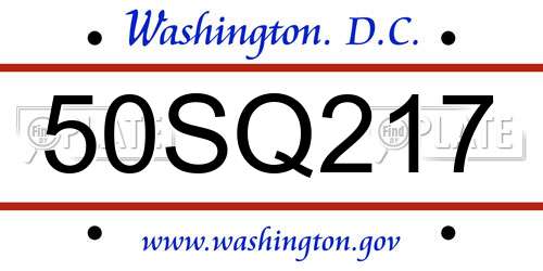 50SQ217 District Of Columbia License Plate