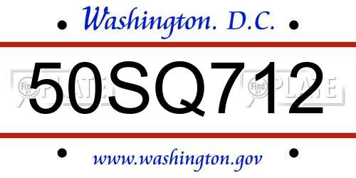 50SQ712 District Of Columbia License Plate