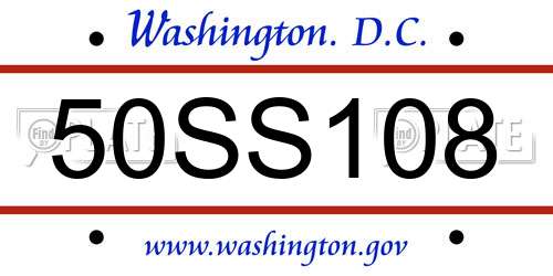 50SS108 District Of Columbia License Plate