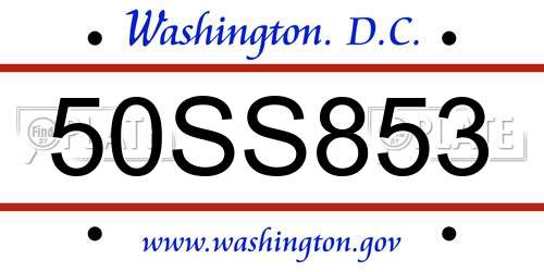 50SS853 District Of Columbia License Plate
