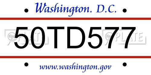 50TD577 District Of Columbia License Plate