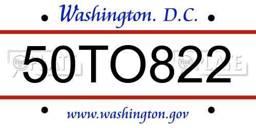 50TO822 District Of Columbia License Plate