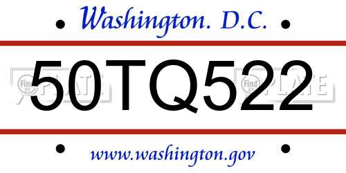 50TQ522 District Of Columbia License Plate