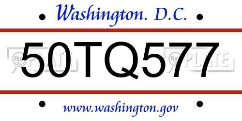 50TQ577 District Of Columbia License Plate