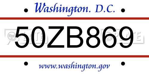 50ZB869 District Of Columbia License Plate