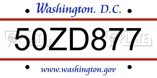 50ZD877 District Of Columbia License Plate