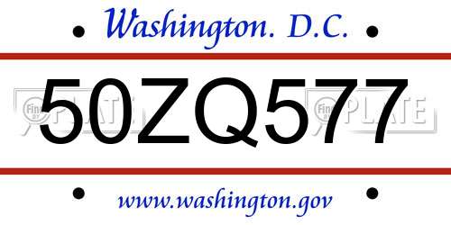 50ZQ577 District Of Columbia License Plate