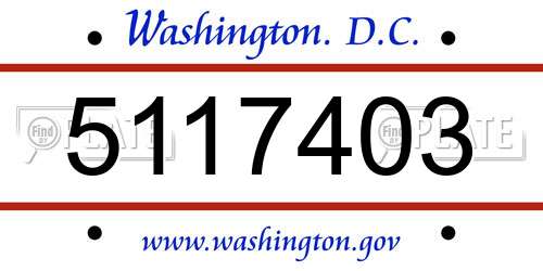 5117403 District Of Columbia License Plate