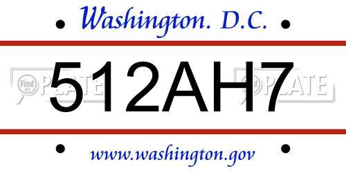 512AH7 District Of Columbia License Plate