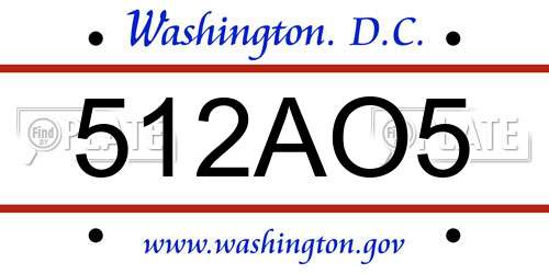 512AO5 District Of Columbia License Plate