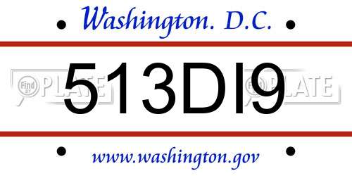 513DI9 District Of Columbia License Plate