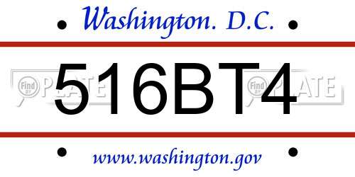 516BT4 District Of Columbia License Plate
