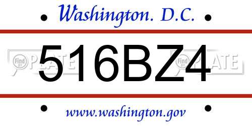 516BZ4 District Of Columbia License Plate