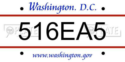 516EA5 District Of Columbia License Plate