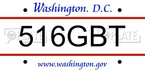 516GBT District Of Columbia License Plate