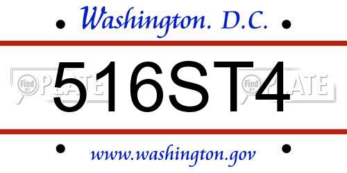 516ST4 District Of Columbia License Plate