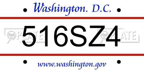 516SZ4 District Of Columbia License Plate
