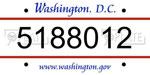 5188012 District Of Columbia License Plate