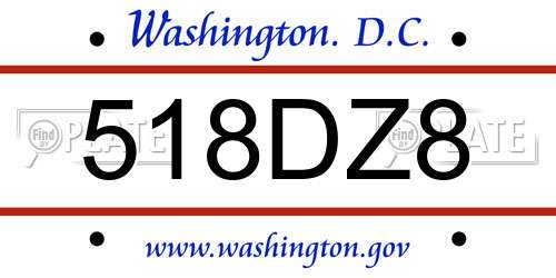 518DZ8 District Of Columbia License Plate
