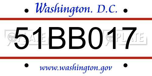51BB017 District Of Columbia License Plate